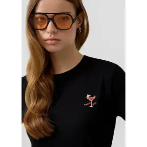 T-shirt από βαμβάκι με μικρή κέντημα γυναικείο QS image-3