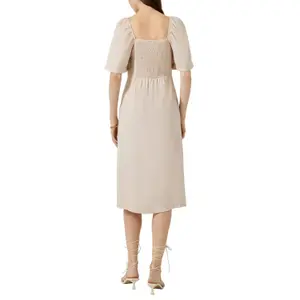 Women’s Square Neck Smocked Mid-Calf Dress QS image-5