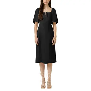 Women’s Square Neck Smocked Mid-Calf Dress QS image-2