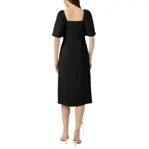 Women’s Square Neck Smocked Mid-Calf Dress QS image-5