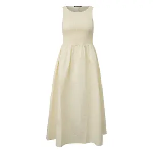 Long Smock Bodice Gingham Dress Women QS image-0