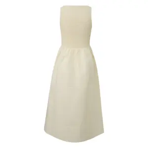Long Smock Bodice Gingham Dress Women QS image-1