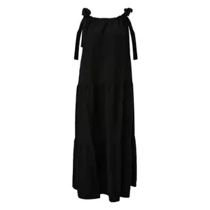 Long Linen Blend Dress with Bow Women QS image-0