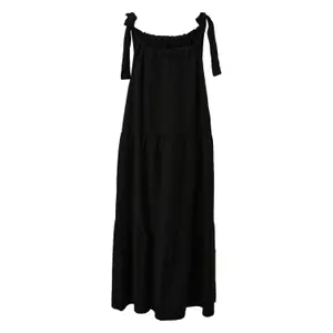 Long Linen Blend Dress with Bow Women QS image-1