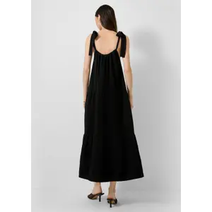Long Linen Blend Dress with Bow Women QS image-4