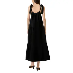 Long Linen Blend Dress with Bow Women QS image-5