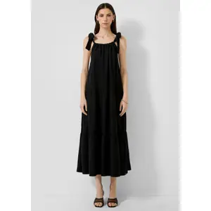 Long Linen Blend Dress with Bow Women QS image-6