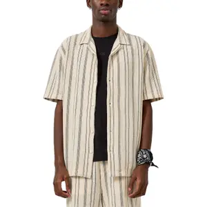 Striped Cotton Blend Shirt with Collar QS image-2