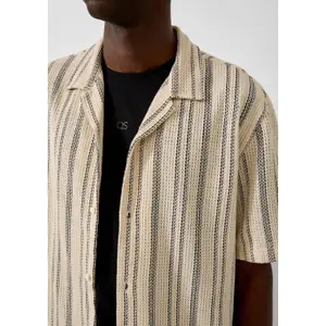 Striped Cotton Blend Shirt with Collar QS image-3