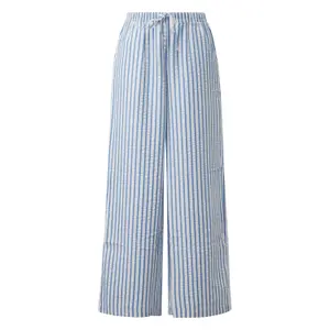 Women's Striped Light Seersucker Wide-Leg Trousers QS image-0