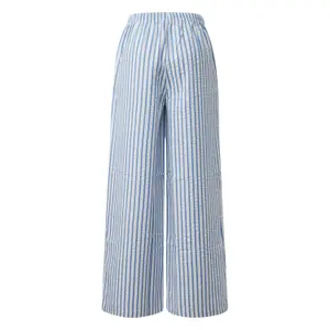 Women's Striped Light Seersucker Wide-Leg Trousers QS image-1
