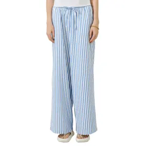 Women's Striped Light Seersucker Wide-Leg Trousers QS image-2