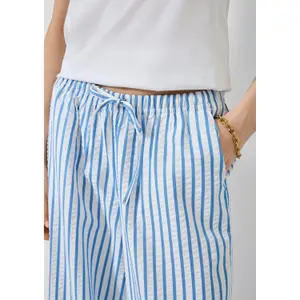 Women's Striped Light Seersucker Wide-Leg Trousers QS image-3