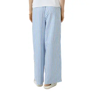 Women's Striped Light Seersucker Wide-Leg Trousers QS image-5