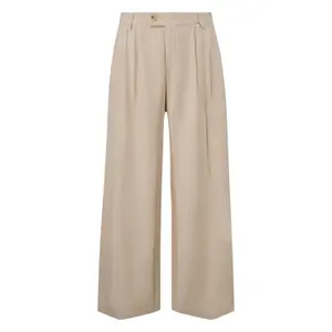 Women's Wide-Leg Linen Blend Pleated Trousers with Elastic Waistband QS image-0