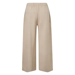 Women's Wide-Leg Linen Blend Pleated Trousers with Elastic Waistband QS image-1