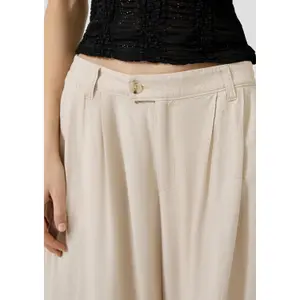 Women's Wide-Leg Linen Blend Pleated Trousers with Elastic Waistband QS image-3