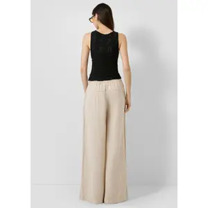 Women's Wide-Leg Linen Blend Pleated Trousers with Elastic Waistband QS image-4