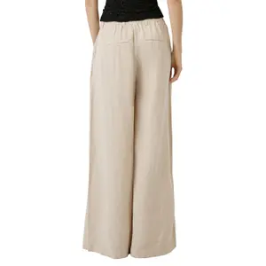 Women's Wide-Leg Linen Blend Pleated Trousers with Elastic Waistband QS image-5