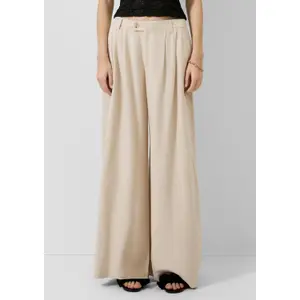 Women's Wide-Leg Linen Blend Pleated Trousers with Elastic Waistband QS image-6