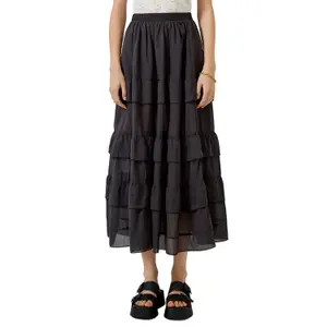 Bohemian Style Women's Flared Midi Skirt with Ruffles QS image-2