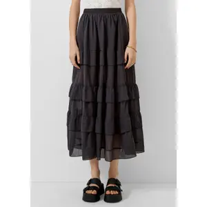 Bohemian Style Women's Flared Midi Skirt with Ruffles QS image-6