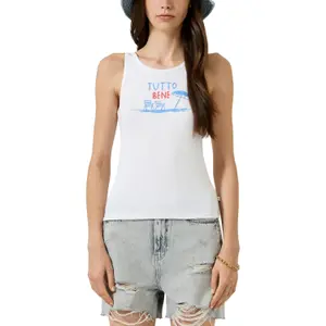 Camiseta de tirantes acanalada con estampado delantero mujer QS image-2