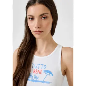 Camiseta de tirantes acanalada con estampado delantero mujer QS image-3