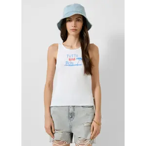 Camiseta de tirantes acanalada con estampado delantero mujer QS image-6