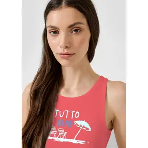 Camiseta de tirantes acanalada con estampado delantero mujer QS image-3