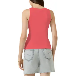 Camiseta de tirantes acanalada con estampado delantero mujer QS image-5