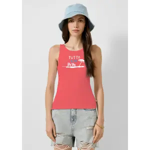 Camiseta de tirantes acanalada con estampado delantero mujer QS image-6