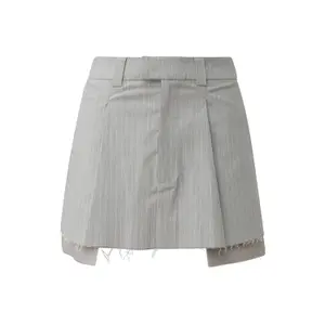 Women's Thin Striped Pleated Mini Skirt QS image-0
