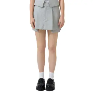Women's Thin Striped Pleated Mini Skirt QS image-2
