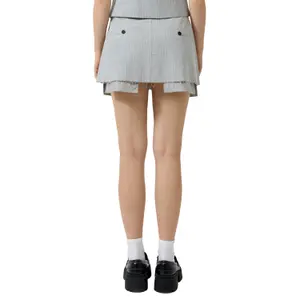 Women's Thin Striped Pleated Mini Skirt QS image-5