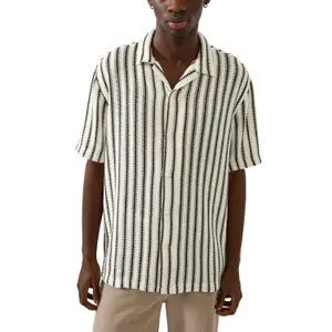 Striped Crochet Texture Knit Shirt QS image-2