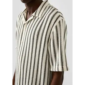 Striped Crochet Texture Knit Shirt QS image-3