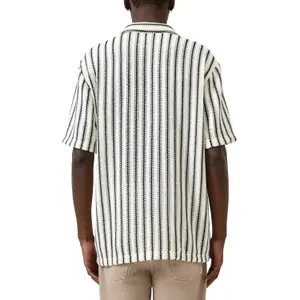 Striped Crochet Texture Knit Shirt QS image-5