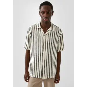 Striped Crochet Texture Knit Shirt QS image-6