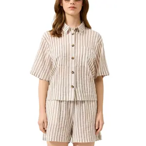 Striped Buttoned Blouse Women QS Loose Fit image-2