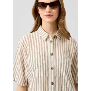 Striped Buttoned Blouse Women QS Loose Fit image-3