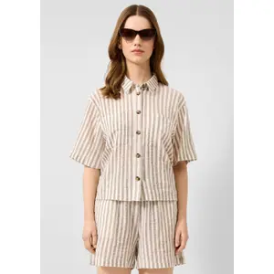 Striped Buttoned Blouse Women QS Loose Fit image-6