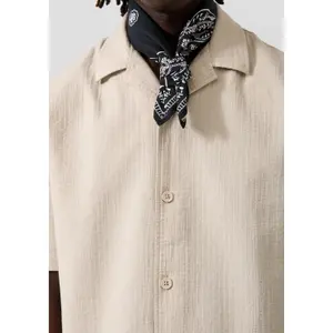 Textured Cotton Shirt with Collar QS image-3