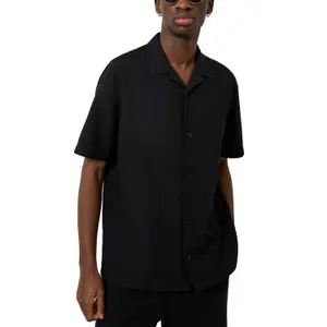 Textured Cotton Shirt with Button Placket and Collar QS image-2