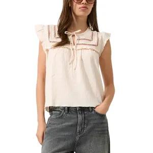 Chemise blouse structurée avec incrustations de dentelle et volants femme QS image-2