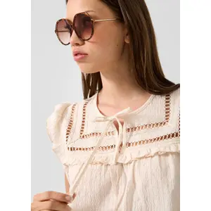 Chemise blouse structurée avec incrustations de dentelle et volants femme QS image-3