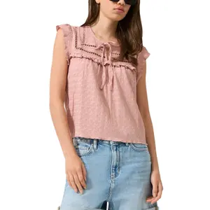 Chemise Blouse Estruturada com Inserções de Renda e Babados Senhora QS image-2