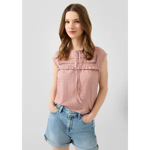 Chemise Blouse Estruturada com Inserções de Renda e Babados Senhora QS image-6
