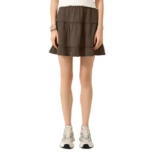 Women's Flared Mini Skirt with Ruffles in Chiffon QS image-2