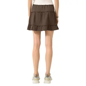 Women's Flared Mini Skirt with Ruffles in Chiffon QS image-5